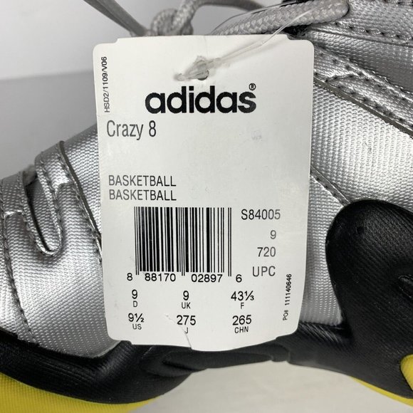 Adidas Kobe Crazy 8 Shoes Metallic‎ Silver Yellow S84005 Mens Size 9 SneakerREAD main image 15